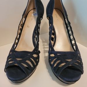 Nine West | SpeedUp Navy Suede Cage Peep Toe Platform Pumps | Sz 9.5 |Never Worn